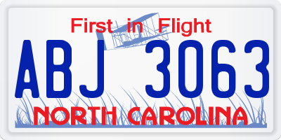 NC license plate ABJ3063