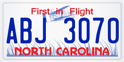 NC license plate ABJ3070