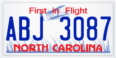 NC license plate ABJ3087