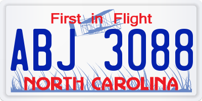 NC license plate ABJ3088