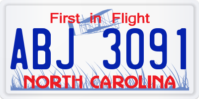 NC license plate ABJ3091
