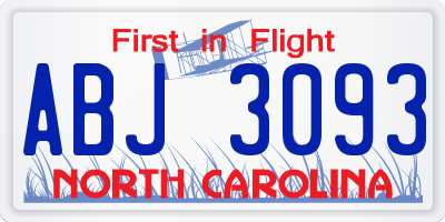 NC license plate ABJ3093