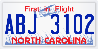NC license plate ABJ3102