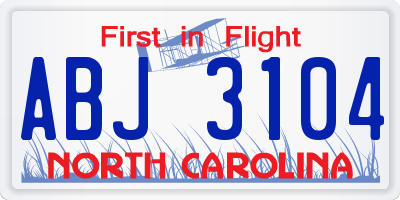 NC license plate ABJ3104