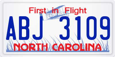 NC license plate ABJ3109