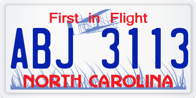 NC license plate ABJ3113