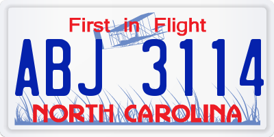 NC license plate ABJ3114