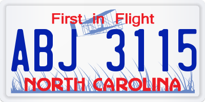 NC license plate ABJ3115