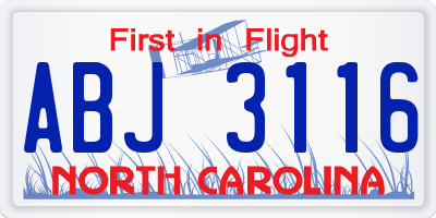 NC license plate ABJ3116