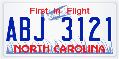 NC license plate ABJ3121