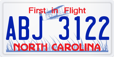 NC license plate ABJ3122