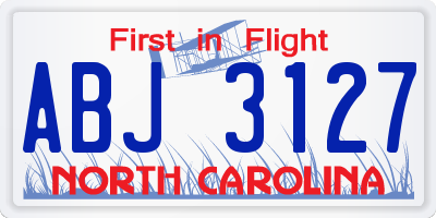 NC license plate ABJ3127