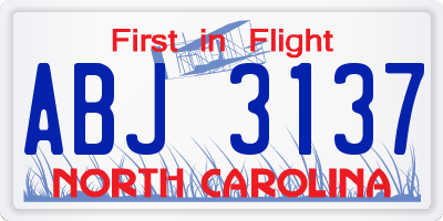 NC license plate ABJ3137