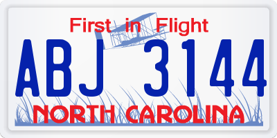 NC license plate ABJ3144