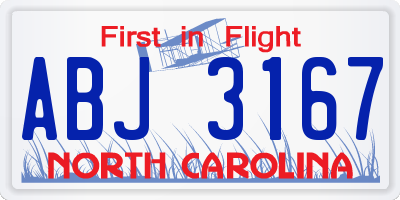 NC license plate ABJ3167