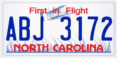 NC license plate ABJ3172