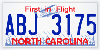 NC license plate ABJ3175