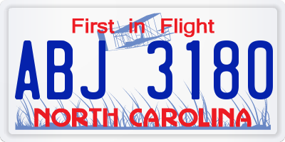 NC license plate ABJ3180