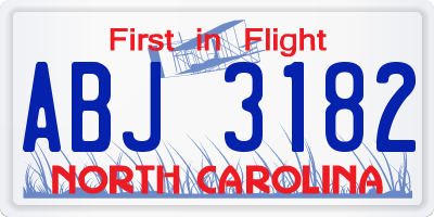 NC license plate ABJ3182