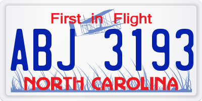 NC license plate ABJ3193