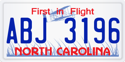 NC license plate ABJ3196