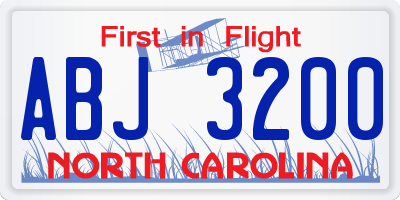 NC license plate ABJ3200