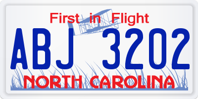 NC license plate ABJ3202