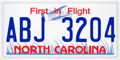 NC license plate ABJ3204