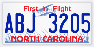 NC license plate ABJ3205