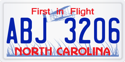 NC license plate ABJ3206