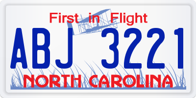 NC license plate ABJ3221