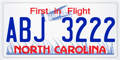 NC license plate ABJ3222