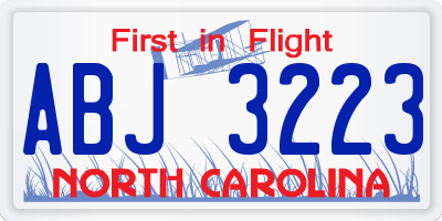 NC license plate ABJ3223
