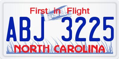 NC license plate ABJ3225