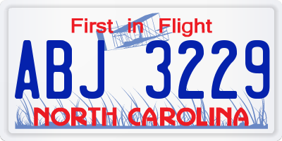 NC license plate ABJ3229