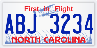 NC license plate ABJ3234