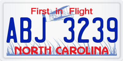 NC license plate ABJ3239