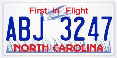 NC license plate ABJ3247