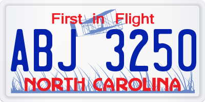 NC license plate ABJ3250