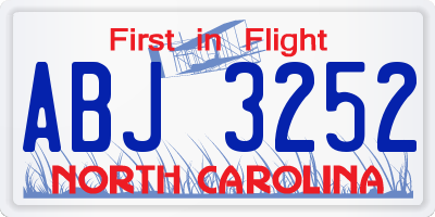NC license plate ABJ3252