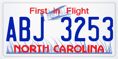 NC license plate ABJ3253