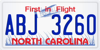 NC license plate ABJ3260