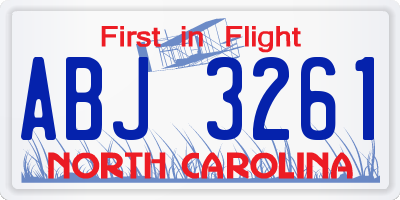 NC license plate ABJ3261
