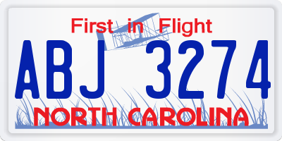 NC license plate ABJ3274