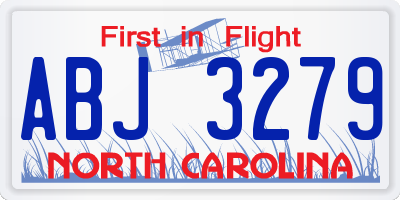 NC license plate ABJ3279