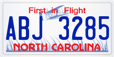 NC license plate ABJ3285