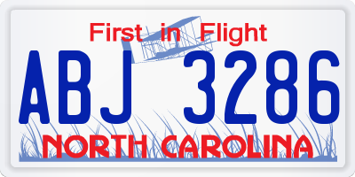 NC license plate ABJ3286