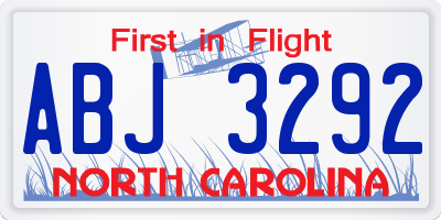 NC license plate ABJ3292