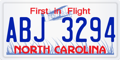NC license plate ABJ3294