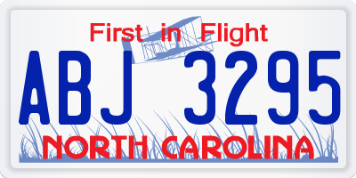 NC license plate ABJ3295